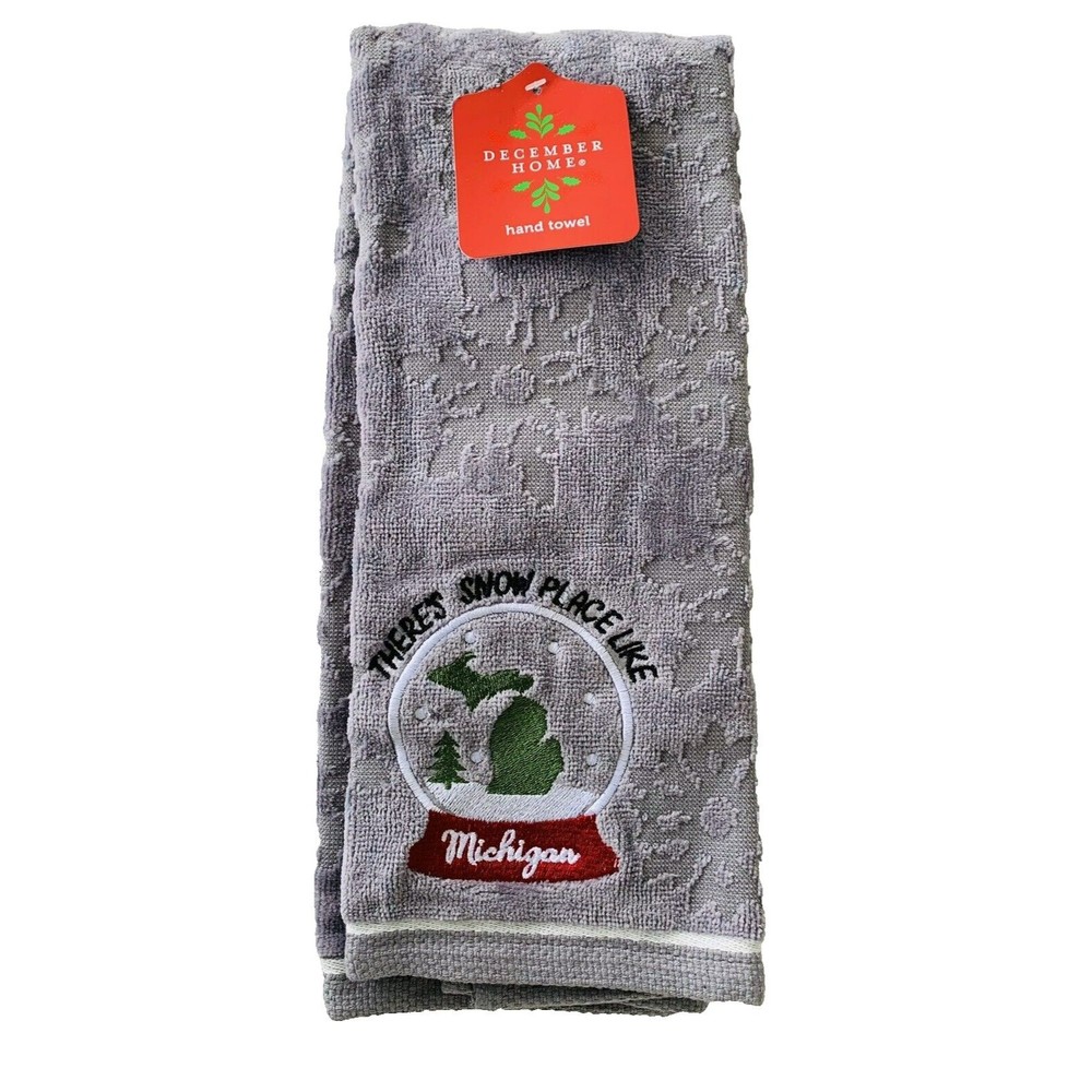 There's Snow Place Like Michigan Winter Hand Towel Embroidery Snow Globe Holiday - Picture 8 of 9